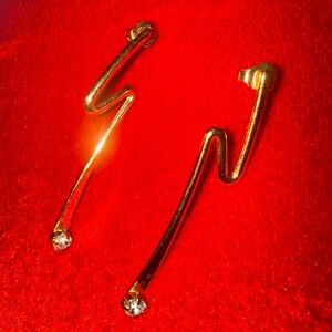 Vintage Avon Golden Zigzag Style Earrings with Rhinestones Accents